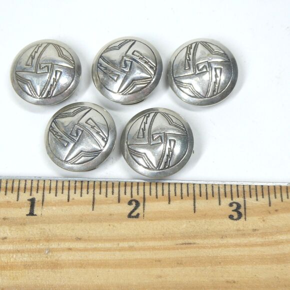 5 Silver Button Covers Vintage Geometric Southwestern 3/4" Round - Picture 4 of 7